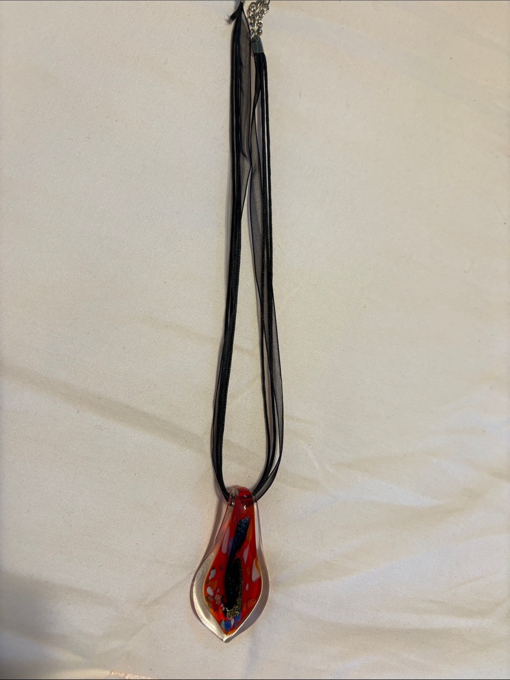 belk Red and Black Glass Teardrop Necklace on Black Cord